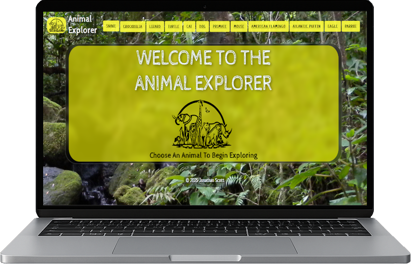 A laptop showing the animal explorer website