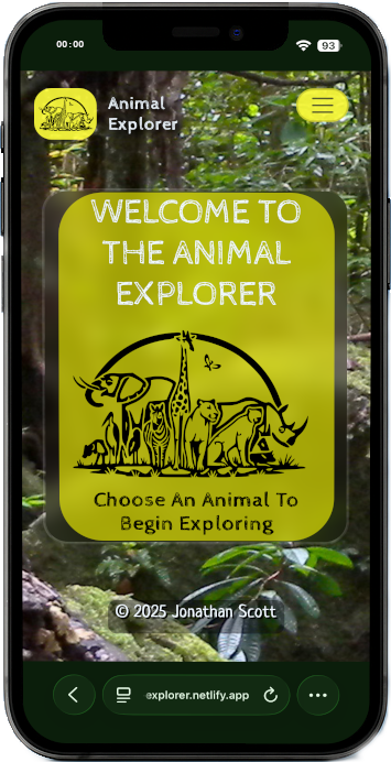 A mobile phone showing the animal explorer website